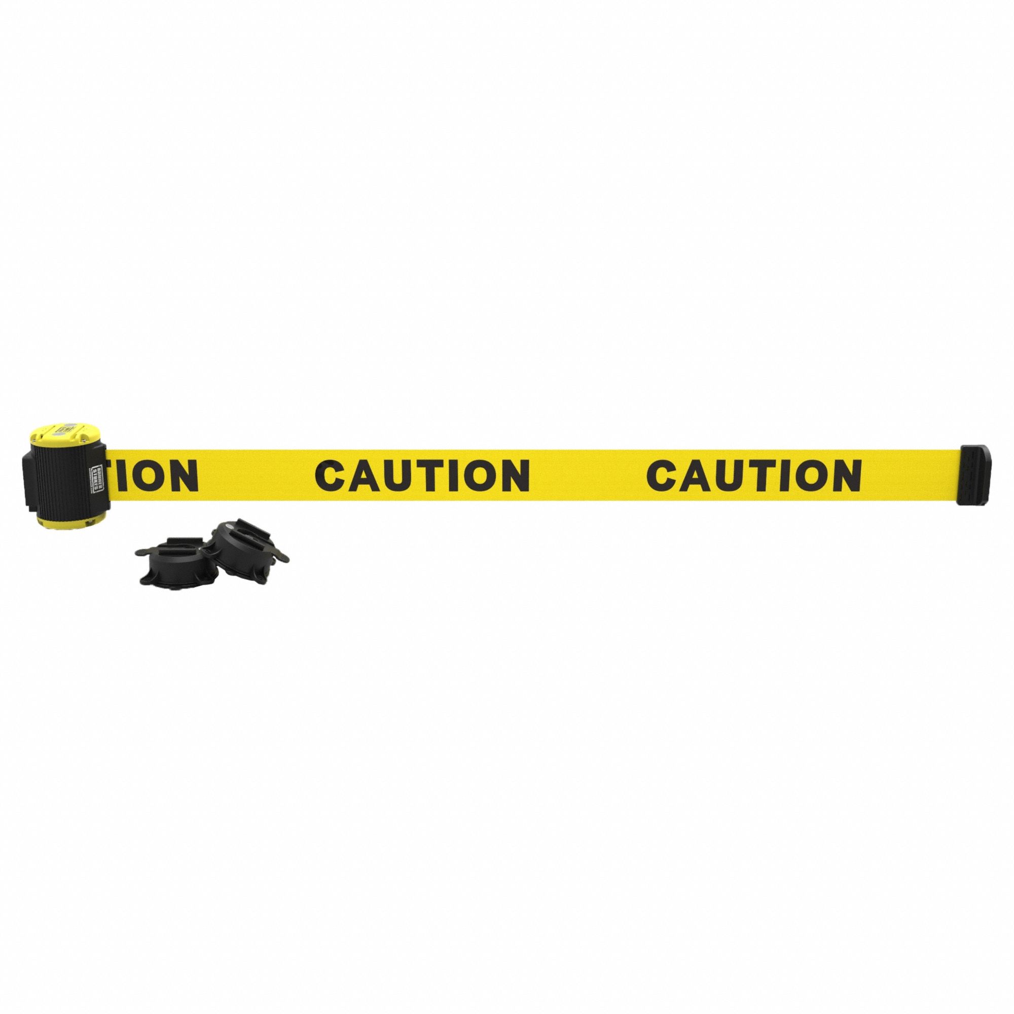 Magnetic Wall Mount Barrier: Magnet, 15 ft Belt Lg, Caution Messaging, Yellow, Caution