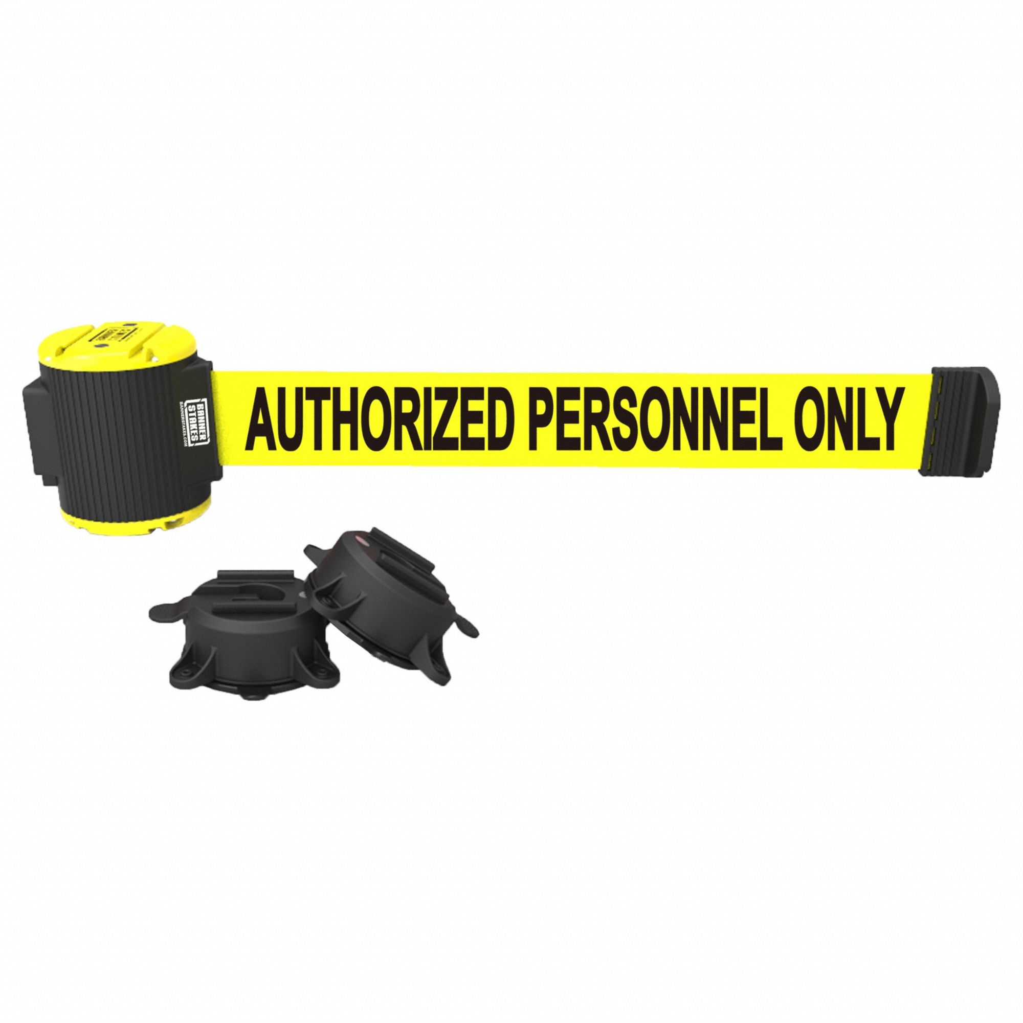 Retractable Belt Barrier: Anchors/Screws, 15 ft Belt Lg, Restricted Access Messaging
