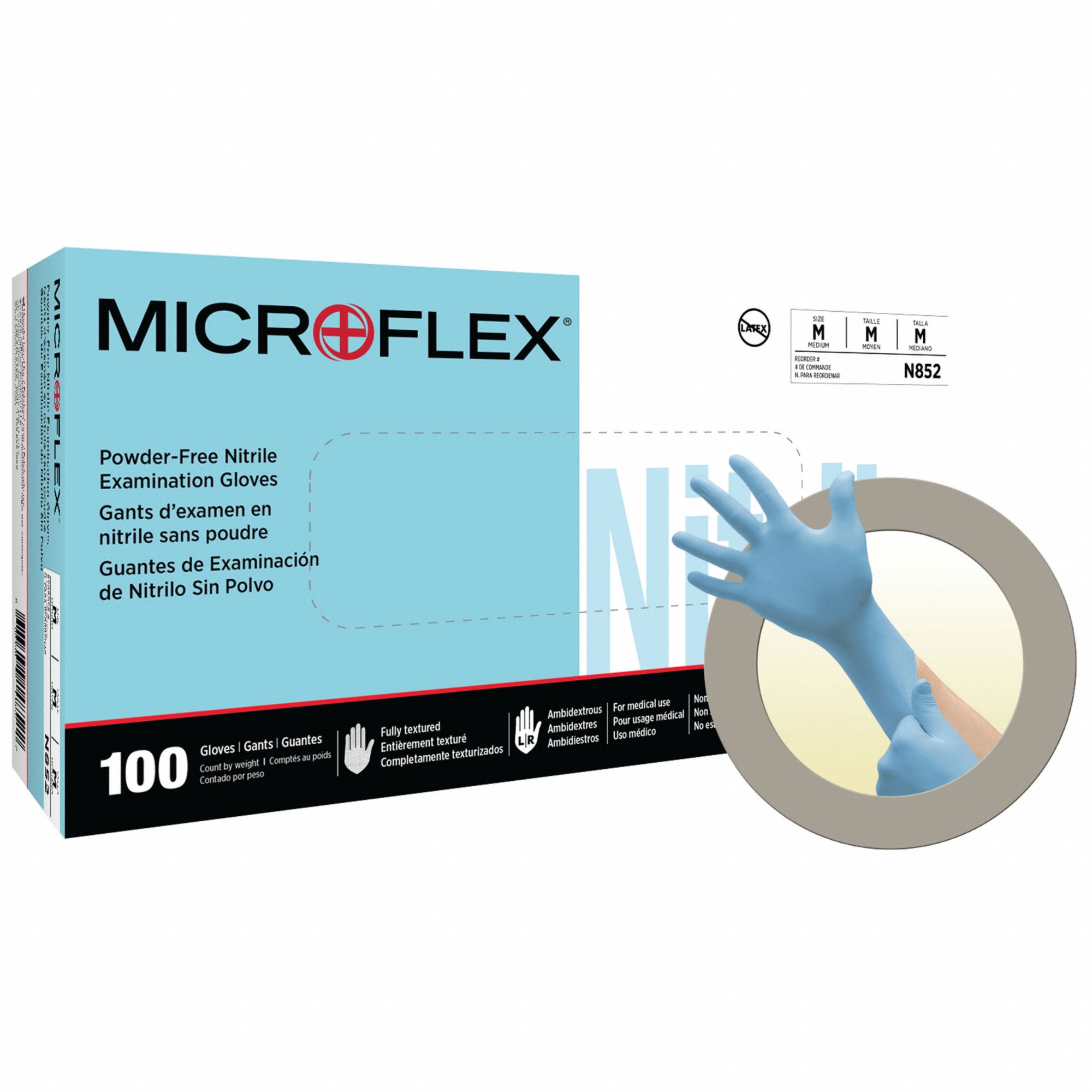 FULLY TEXTURED NITRILE EXAM GLOVE, MEDICAL-GRADE, L (9), 4 MIL, 100 PK