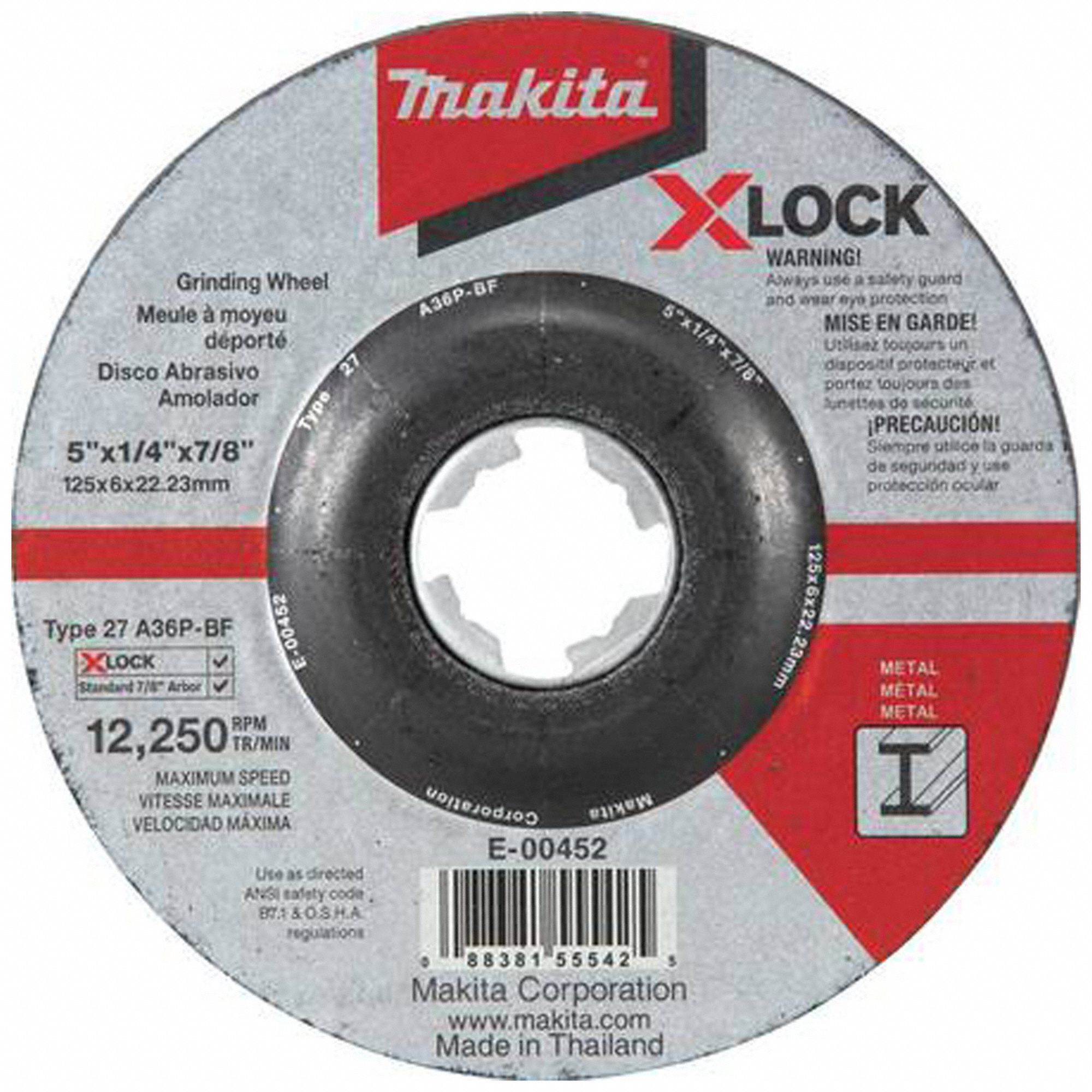 GRINDING WHEEL,5" DIA.,12250 MAX. RPM