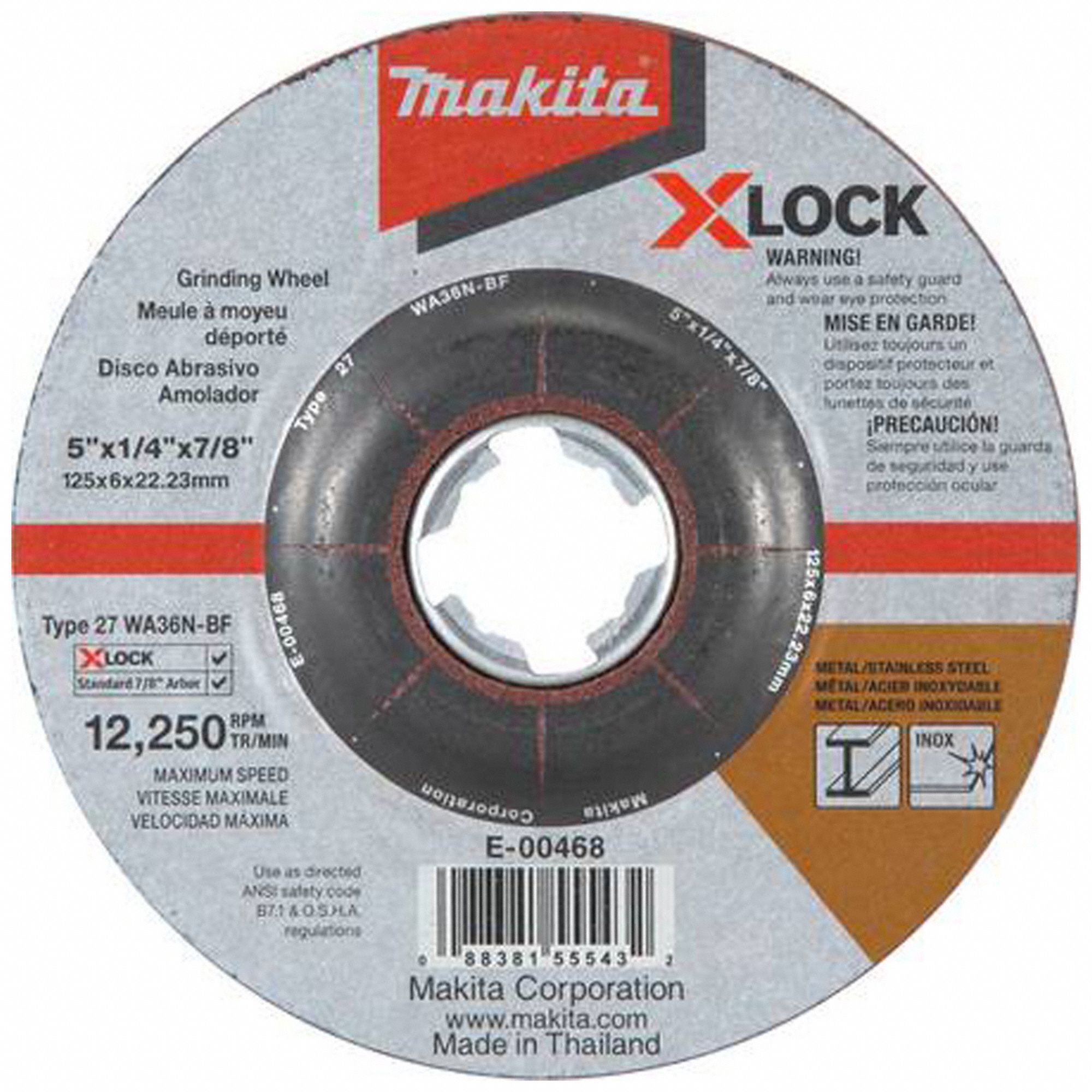 GRINDING WHEEL,5" DIA.,12250 MAX. RPM