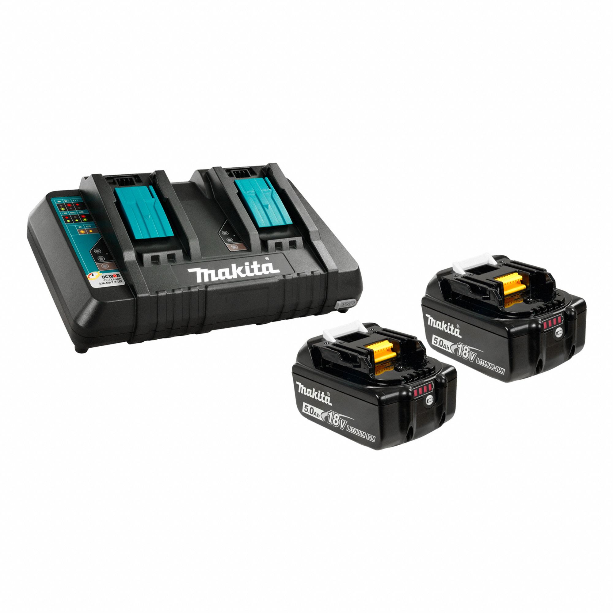 BATTERY/CHARGER KIT, 18V, LI-ION, 2-PORTS, RAPID, 120V AC, SIMULTANEOUS, 5 AH, 45 MIN