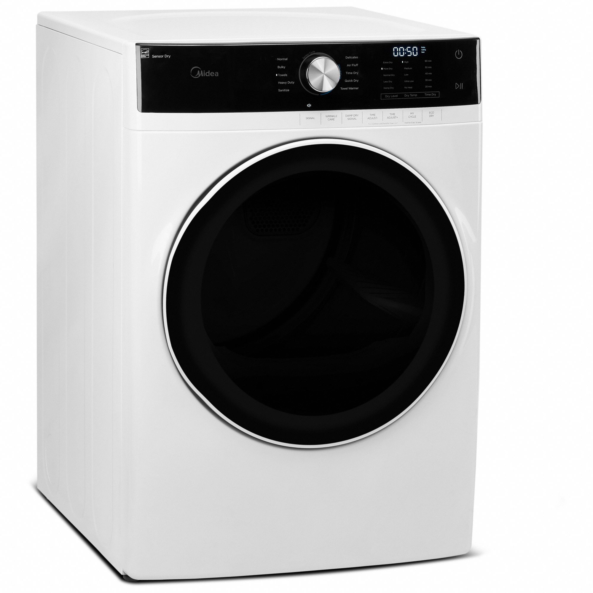 MIDEA Dryer Electric, White, 8 cu ft Capacity, Stackable, Energy Star