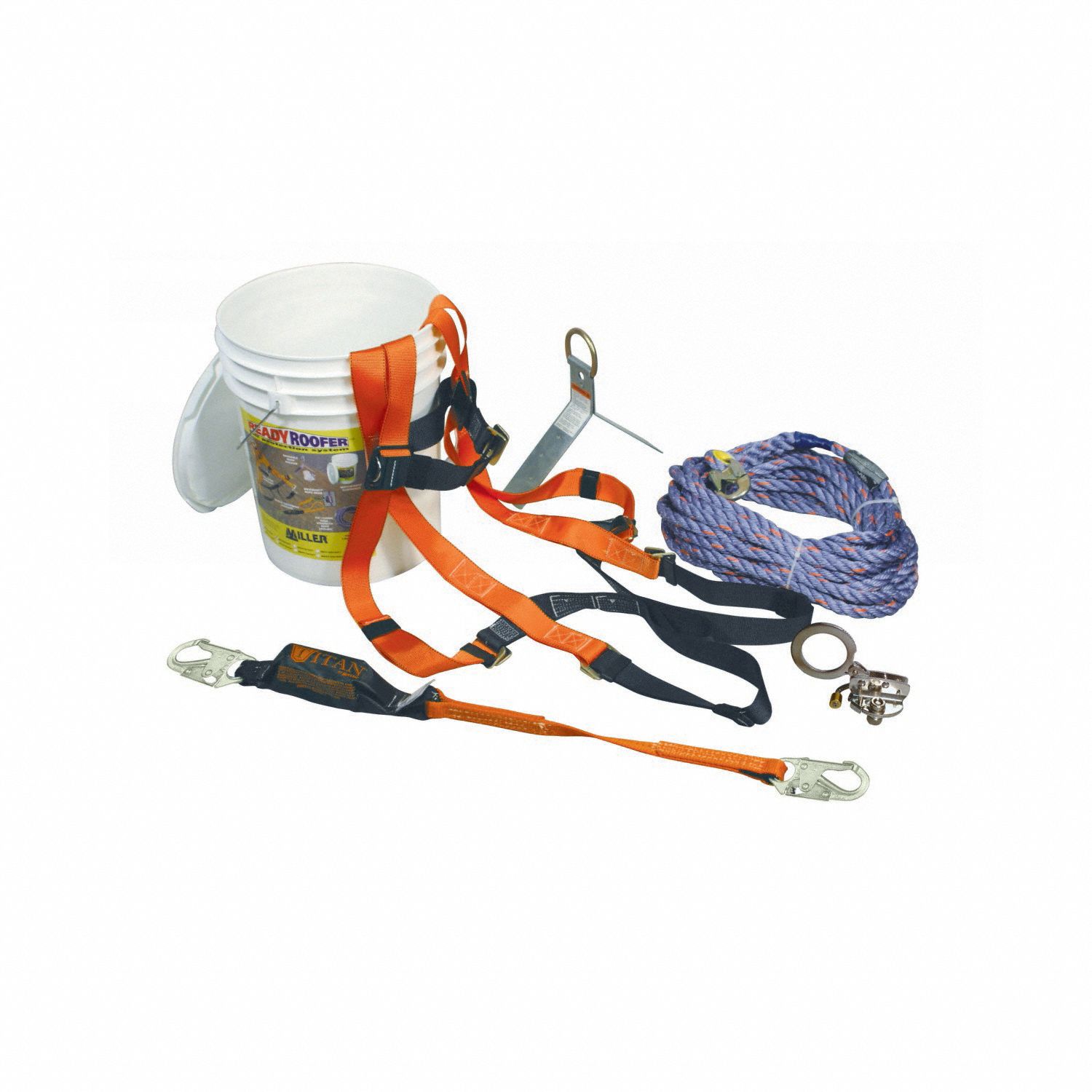 ROOFER FALL PROTECTION KIT, ROOFING ANCHOR, HARNESS, LANYARD, ROPE LIFELINE, MORE