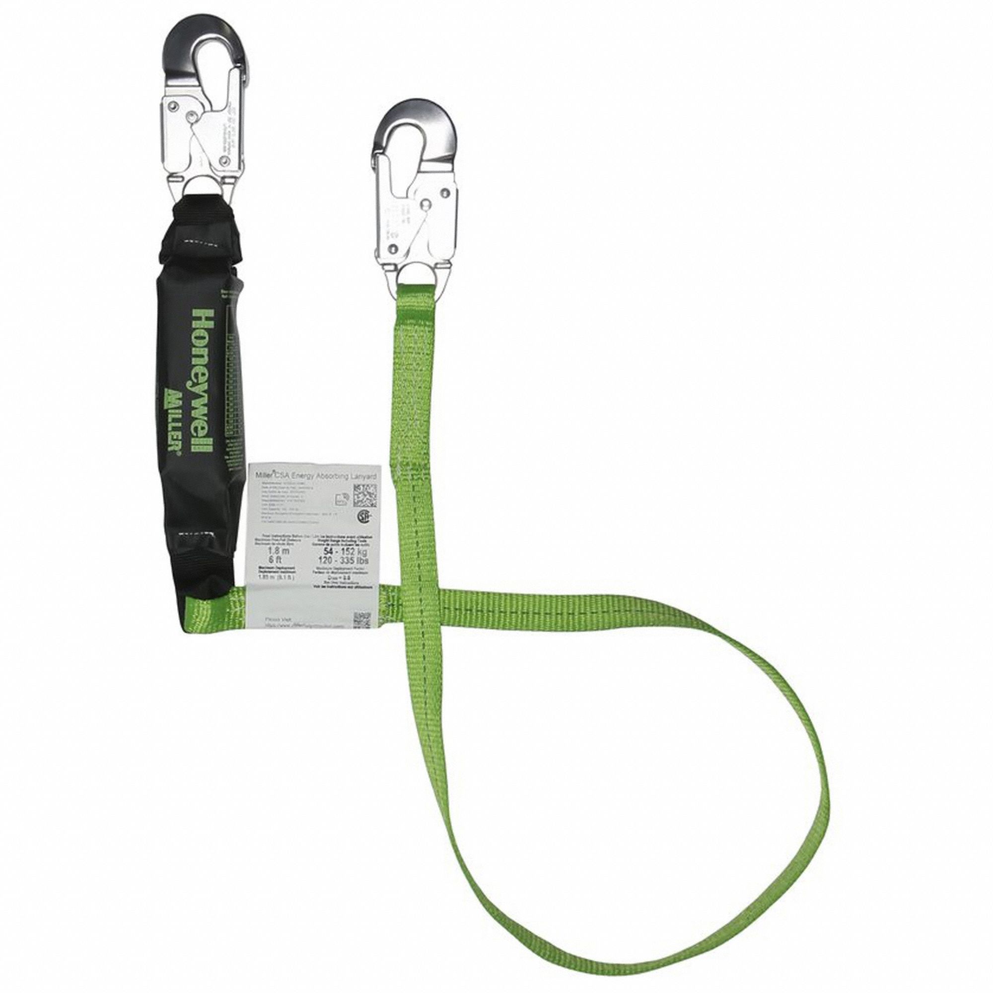 LANYARD, GREEN, POLYESTER, 6 FT MAX. WORKING LENGTH, SNAP HOOK ANCHORAGE CONNECTION