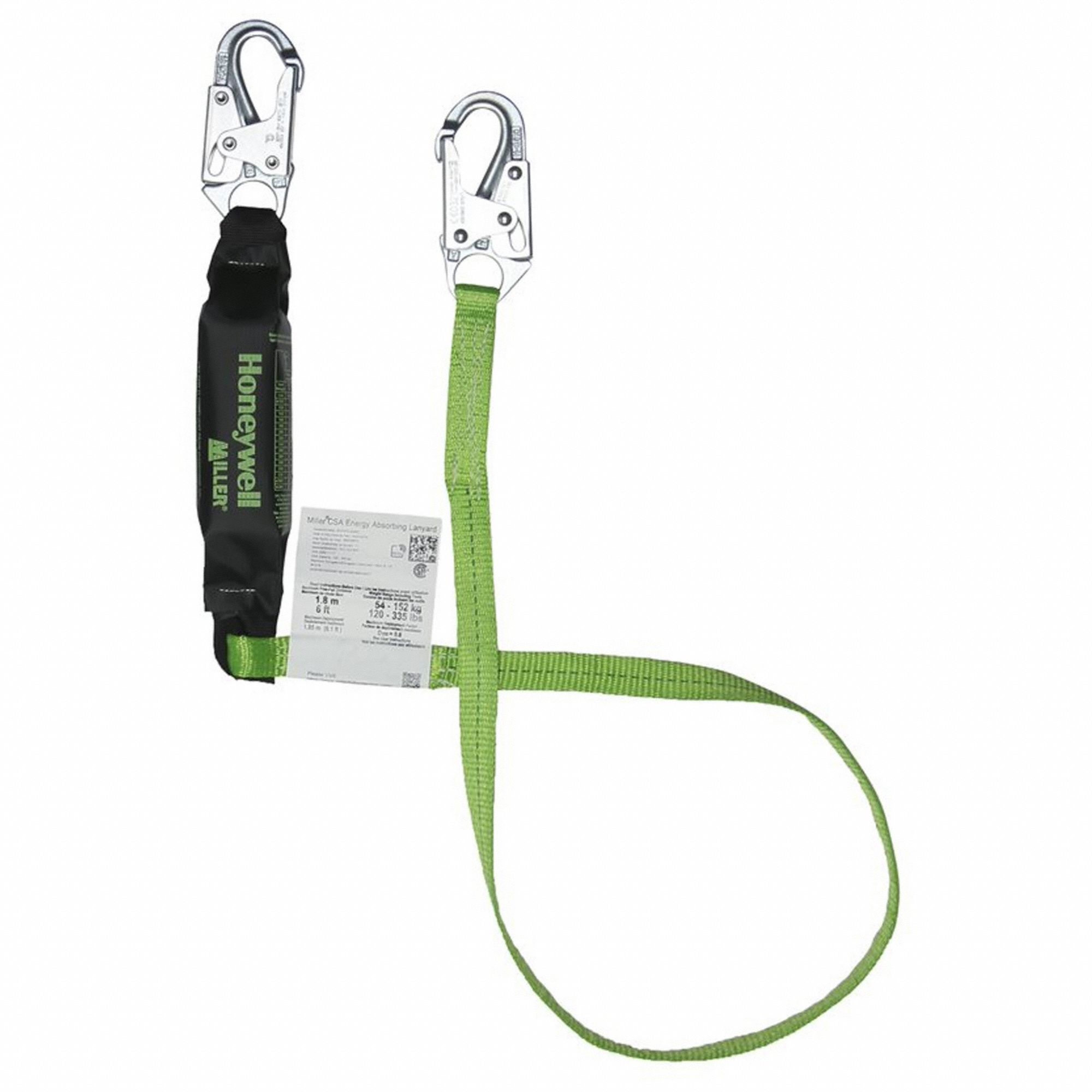 POSITIONING LANYARD, HP, SNAP HOOK, 335 LB CAPACITY, GREEN, 5 FT L, STEEL