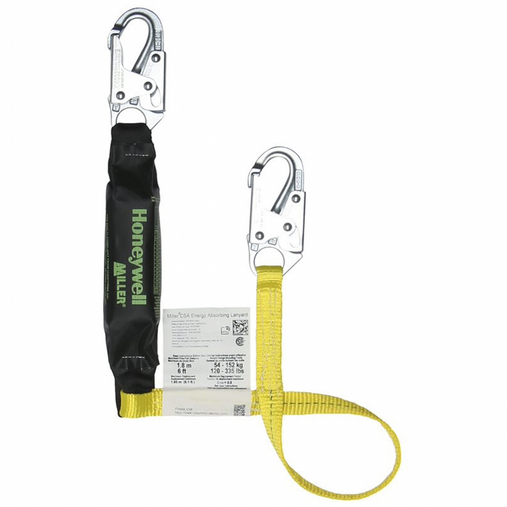 LANYARD, YELLOW, POLYESTER, MAX WORKING LENGTH 4 FT, SNAP HOOK ANCHORAGE CONNECTION