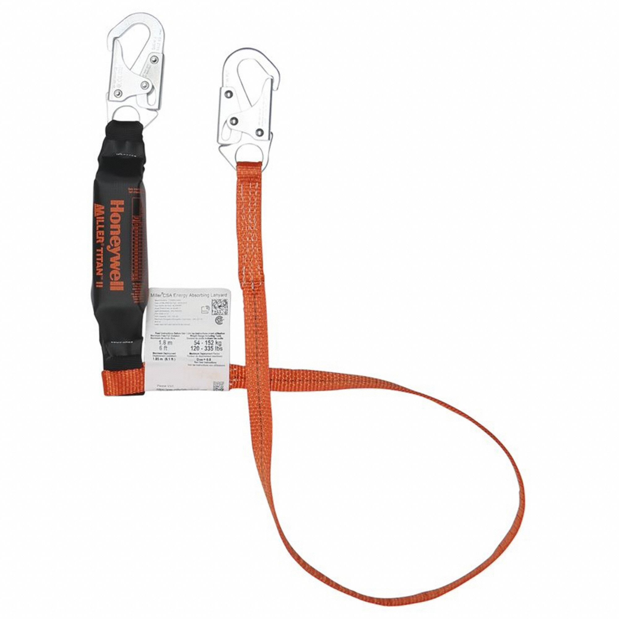 SHOCK ABSORB LANYARD, TITAN SERIES, STAMPED SNAP HOOK, ORANGE, 6 FT L, STEEL