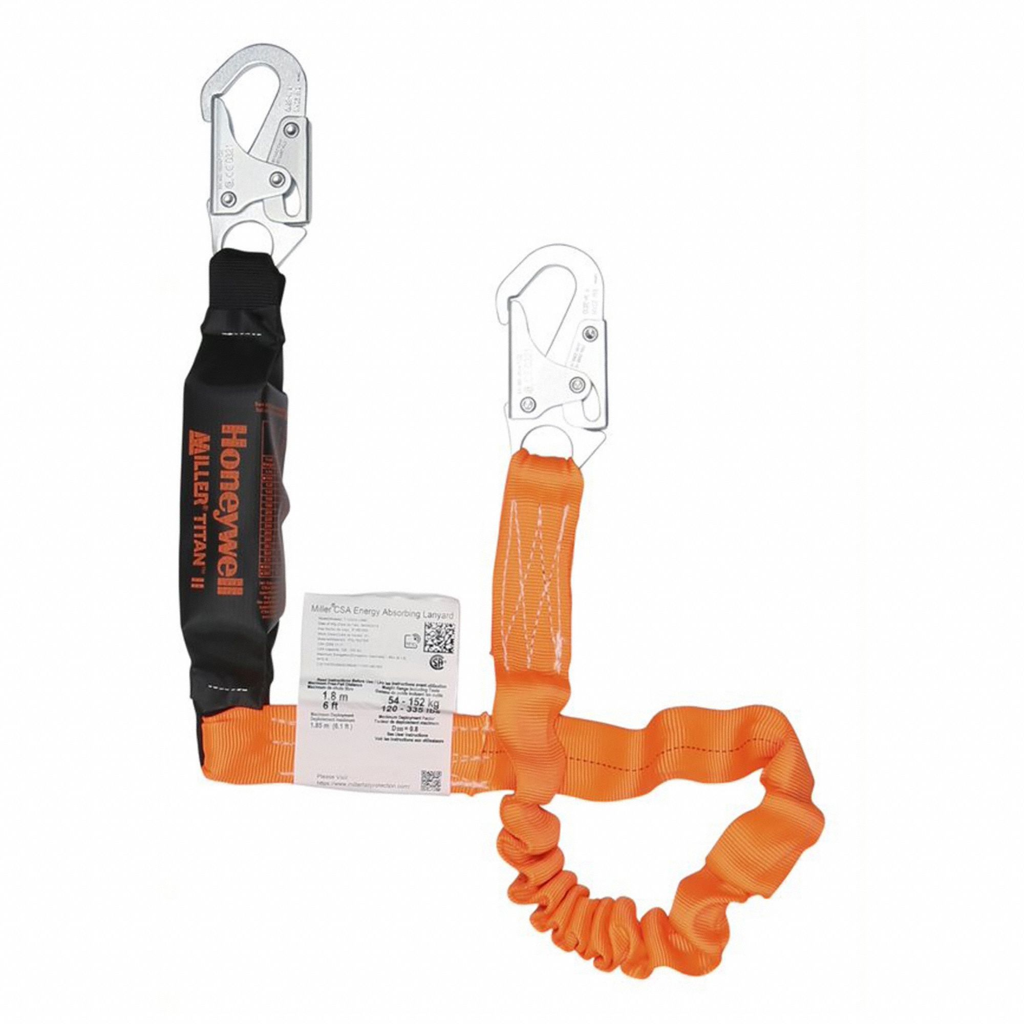 LANYARD, ORANGE, POLYESTER, 6 FT, SNAP HOOK ANCHORAGE END CONNECTION, 1 LEG