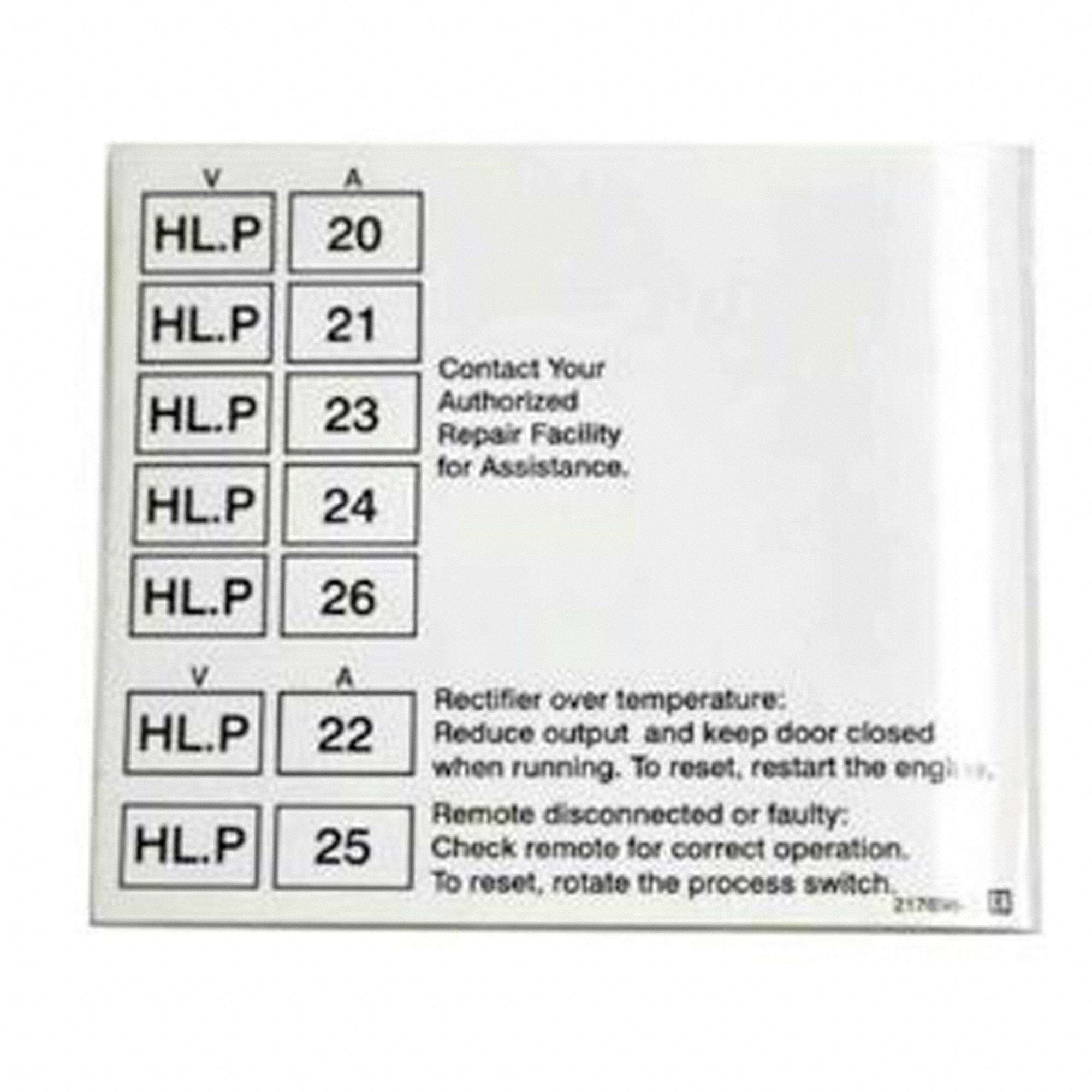 MILLER HELP CODES LABEL - 1004056 - MLW217-698 | 217698 - Grainger, Canada