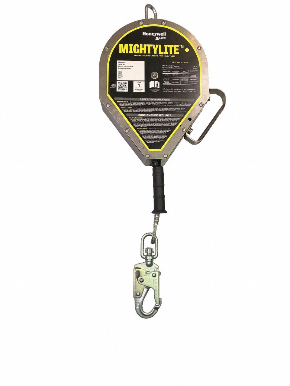 Self-Retracting Lifeline: Steel Swivel Snap Hook Anchor, Harness Steel Carabiner, 130 ft Line