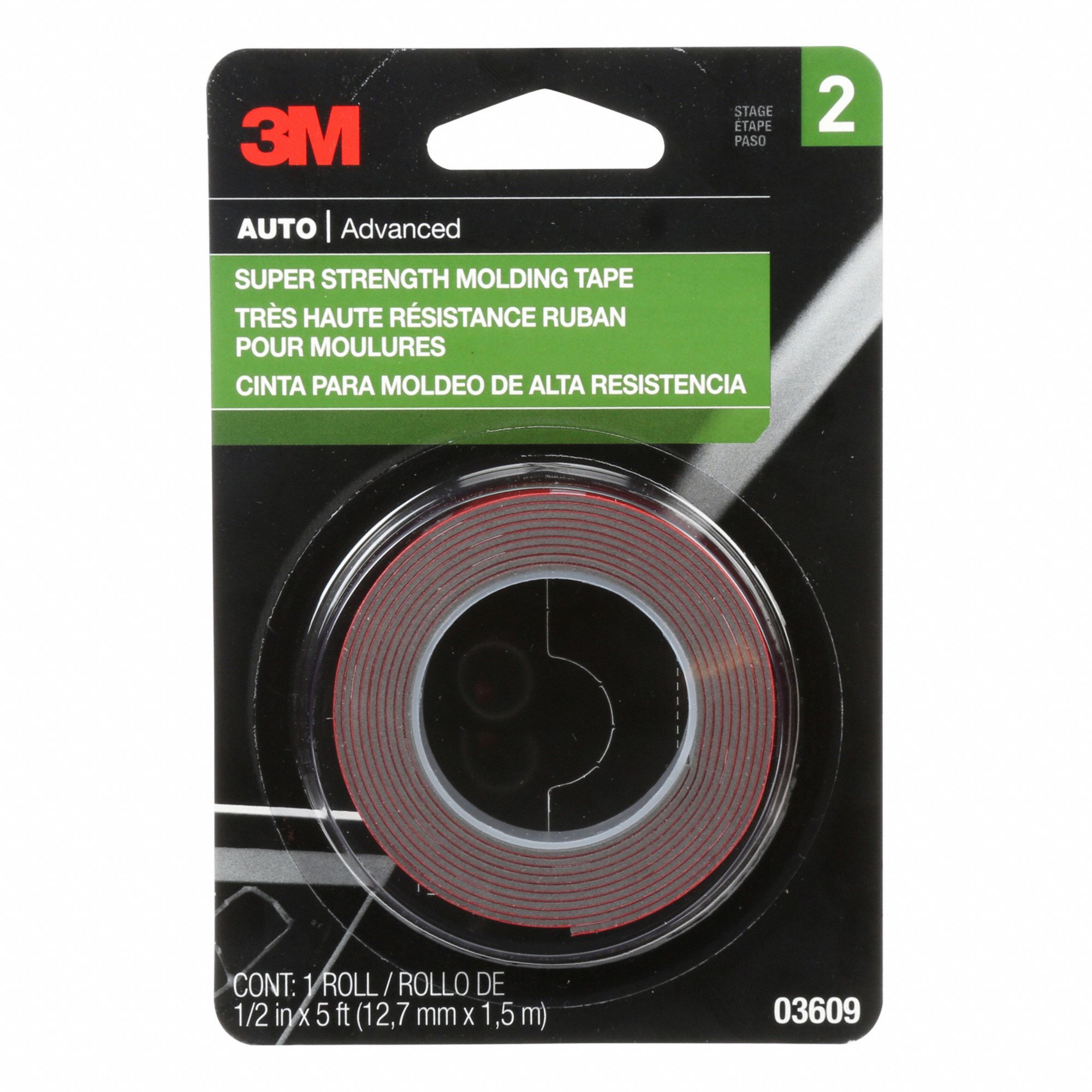 SUPER STRENGTH MOULDING TAPE, RED, 5 FT L, ½ IN W, 60 MIL, ACRYLIC ADHESIVE, FOAM