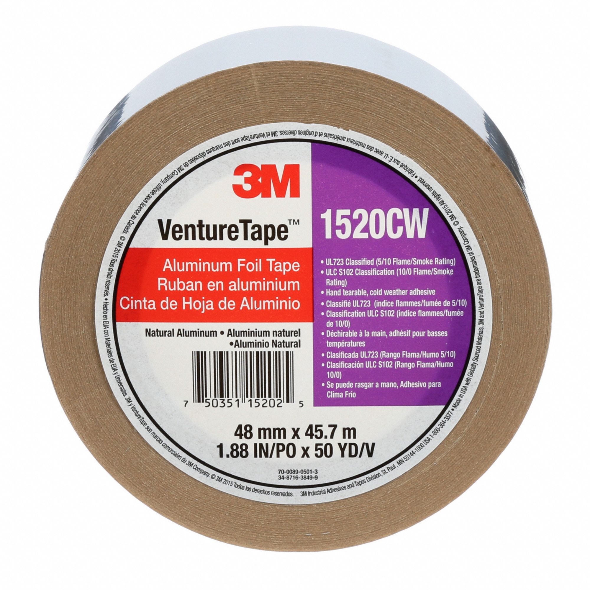 FOIL TAPE, CONTINUOUS ROLL, -30 °  - 250 °  F, SILVER, 50 YRD X 1 7/8 IN X 3.30 MIL, ACRYLIC/ALUMINUM