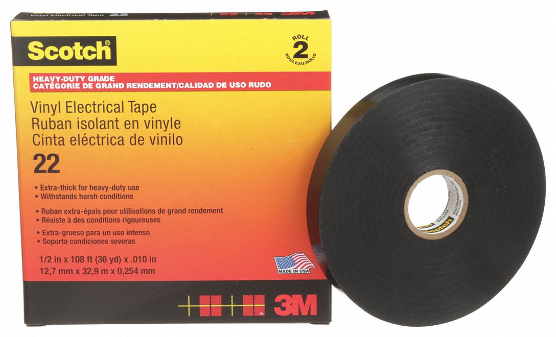 22 ELECTRICAL TAPE, BLACK, 36 YD L, ½ IN W, 10 MIL, ABRASION/CORROSION/UV-RESISTANT, 96 PK