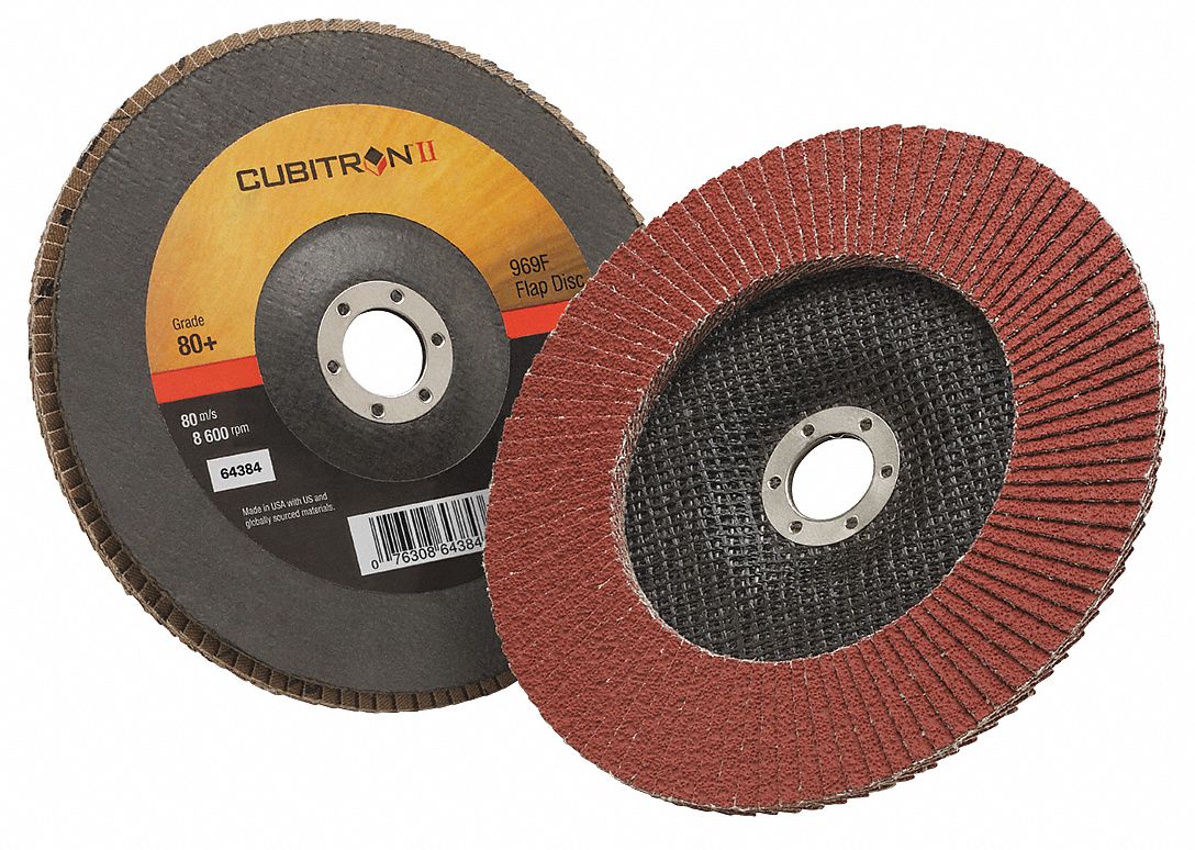 FLAP SANDING DISC, CUBITRON II, TYPE 27, 80 GRIT, YF-WT, COATED, BLK/ORNG, 7 X 7/8 IN, CERAMIC, POLY