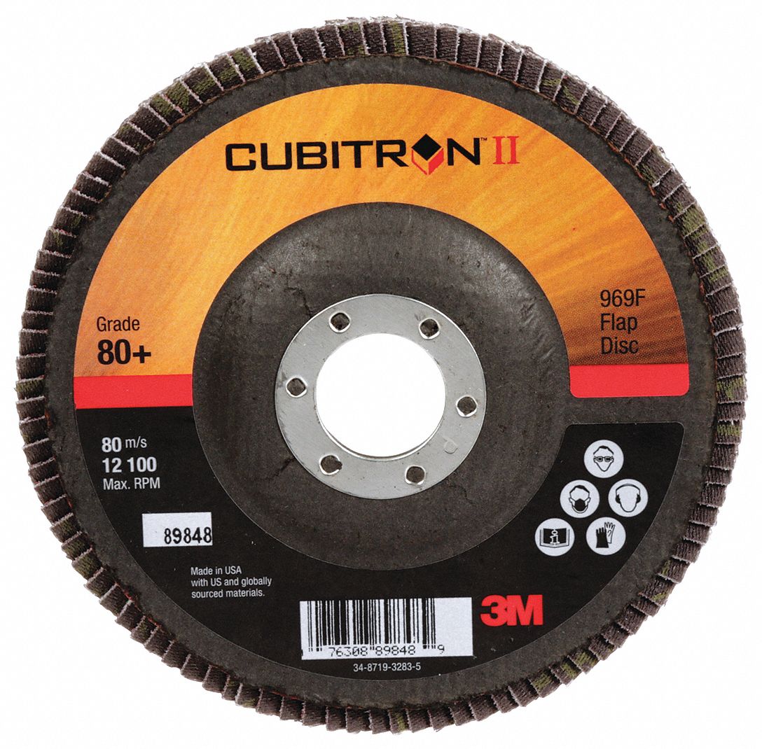 FLAP SANDING DISC, CUBITRON II, TYPE 27, 80 GRIT, YF-WT, COATED, DARKGREY, 5 X 7/8 IN, CERAMIC, POLY