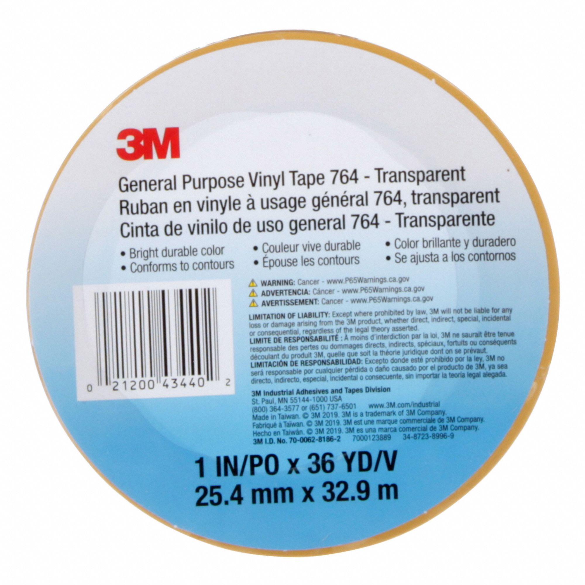 GENERAL PURPOSE TAPE, COLOURFAST, CLEAR, 32 9/10 M X 25 4/10 MM X 5 MM, VINYL/RUBBER