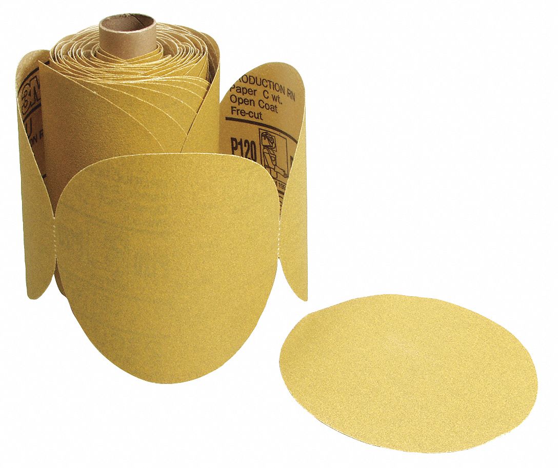 PSA SANDING DISC ROLL, 5 IN DIAMETER, NON-VACUUM, ALUMINUM OXIDE, P180 GRIT, C WEIGHT PAPER, 236U, 4 PK