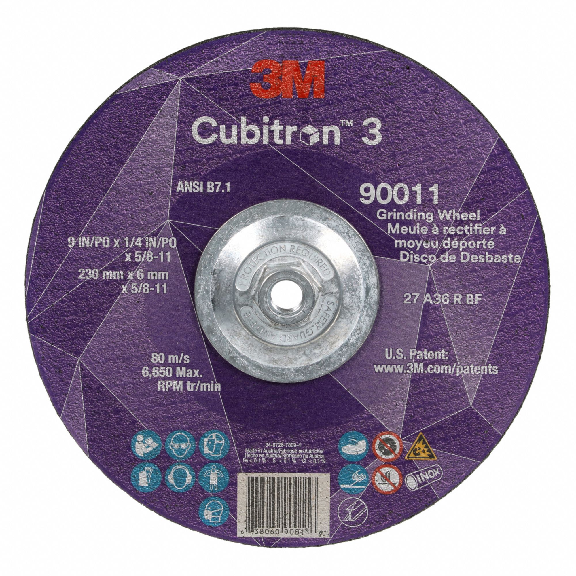 DEPRESSED CENTRE GRINDING WHEEL, TYPE 27, 9 IN X ¼ IN X ⅝