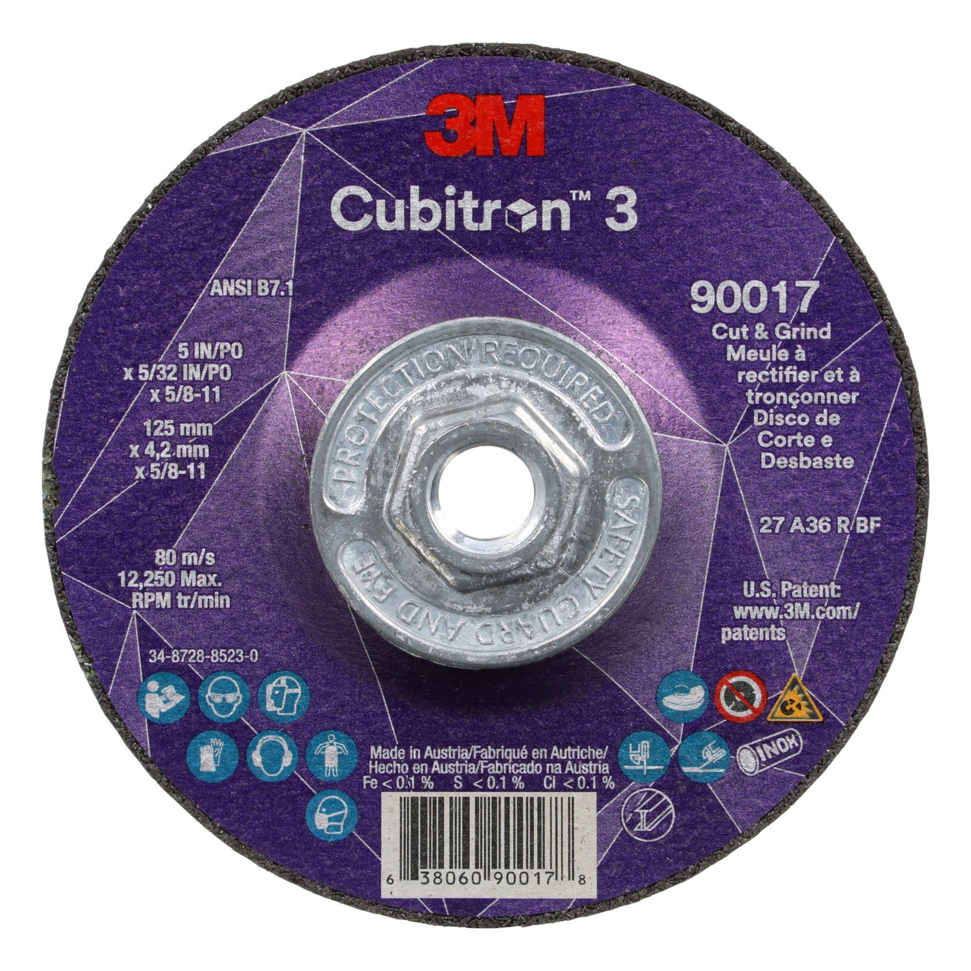 CUT-OFF AND GRINDING WHEEL, TYPE 27, 5 IN X 5/32 IN X ⅝