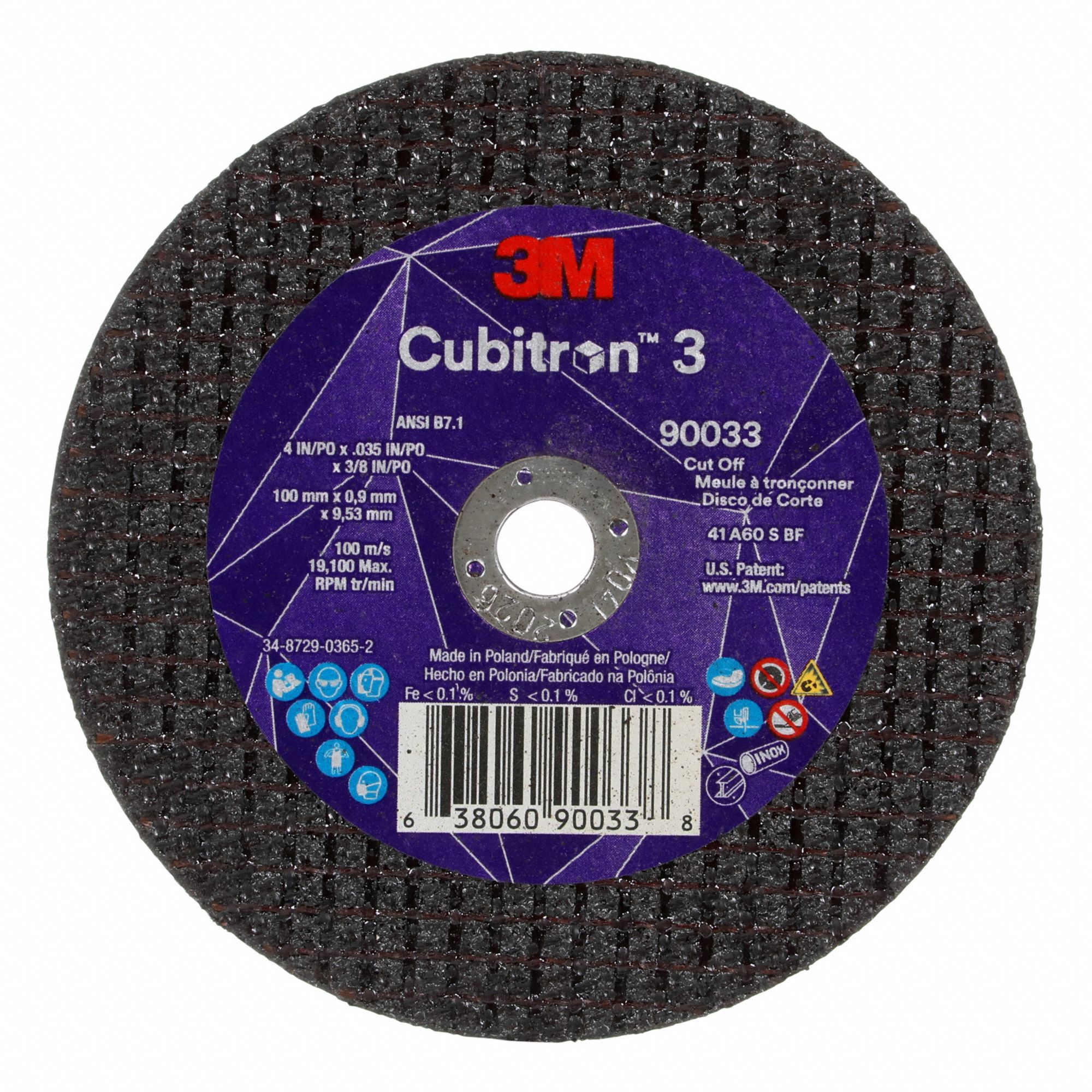 ABRASIVE CUT-OFF WHEEL, TYPE 1, 4 IN X 0.035 IN X ⅜ IN, CERAMIC, 60 GRIT