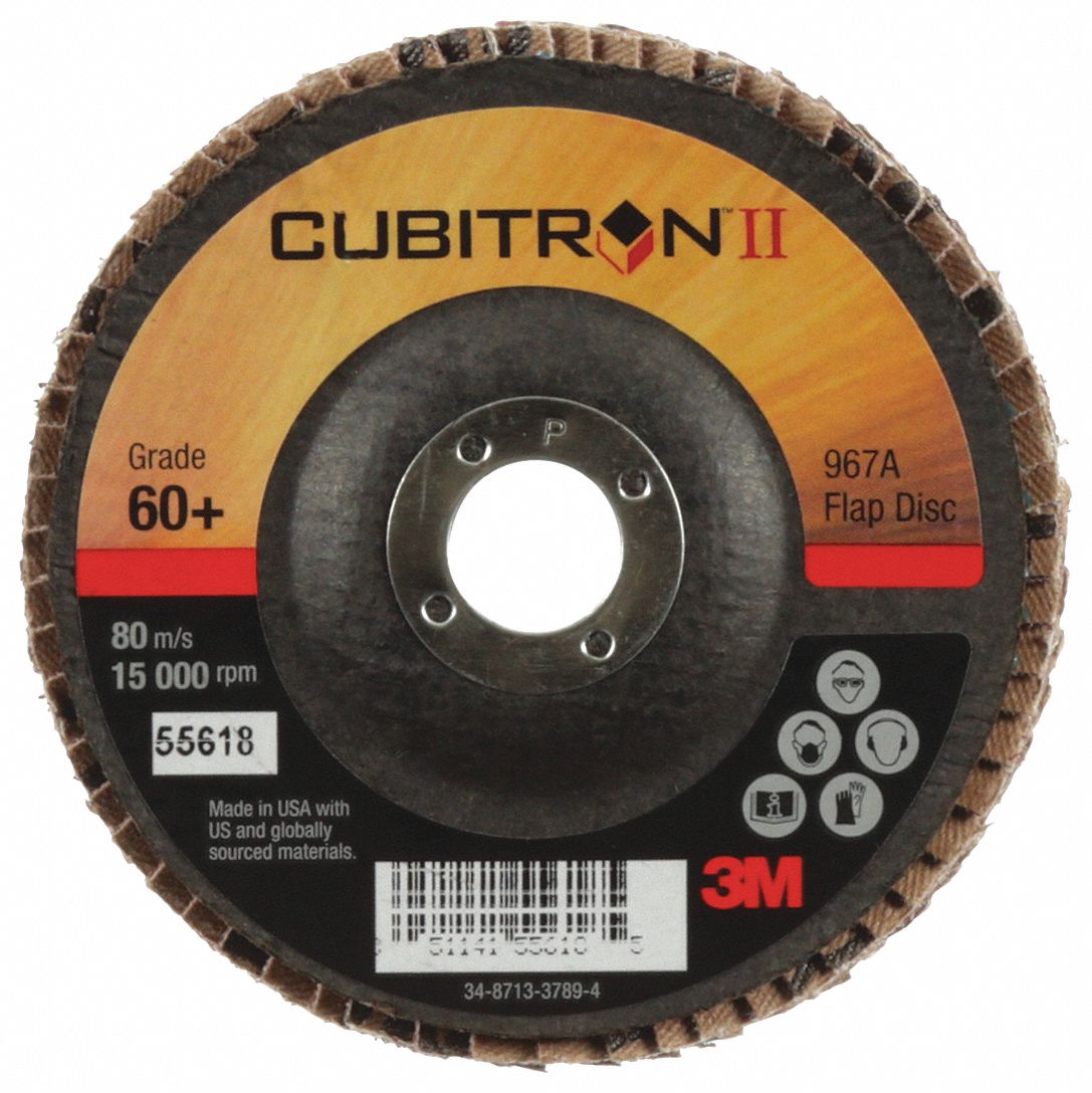 FLAP DISC, TYPE 29, 4 IN X ⅝ IN, CERAMIC, 60 GRIT, FIBREGLASS BACKING, STANDARD DENSITY, 967A