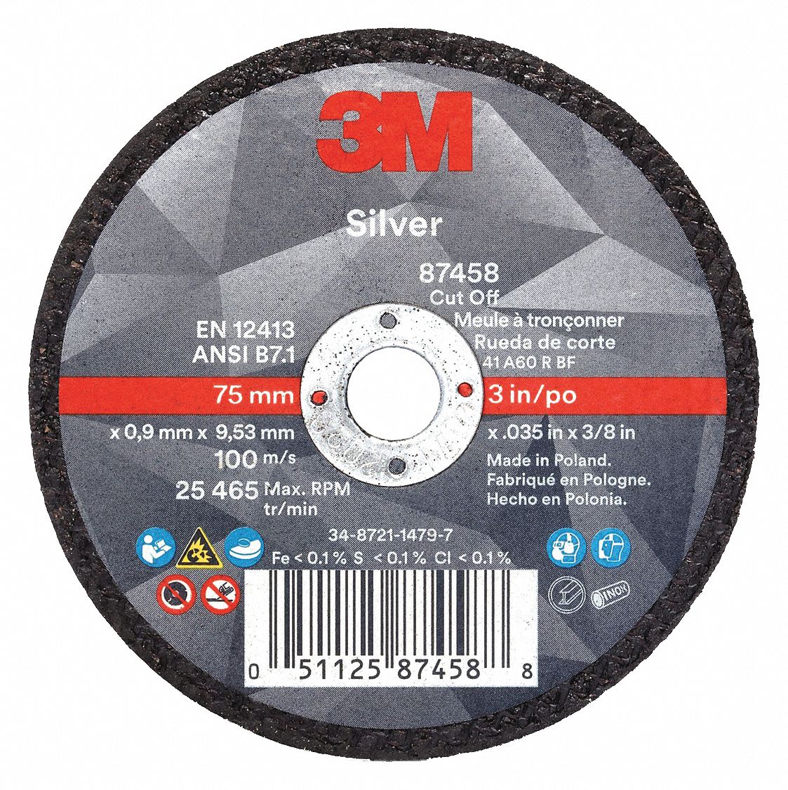 MEULE À TRONÇONNER,P/ LE TRAVAIL DES MÉTAUX,TP 1,25,456 TR/MIN,3 X 0,035 X 3/8 PO