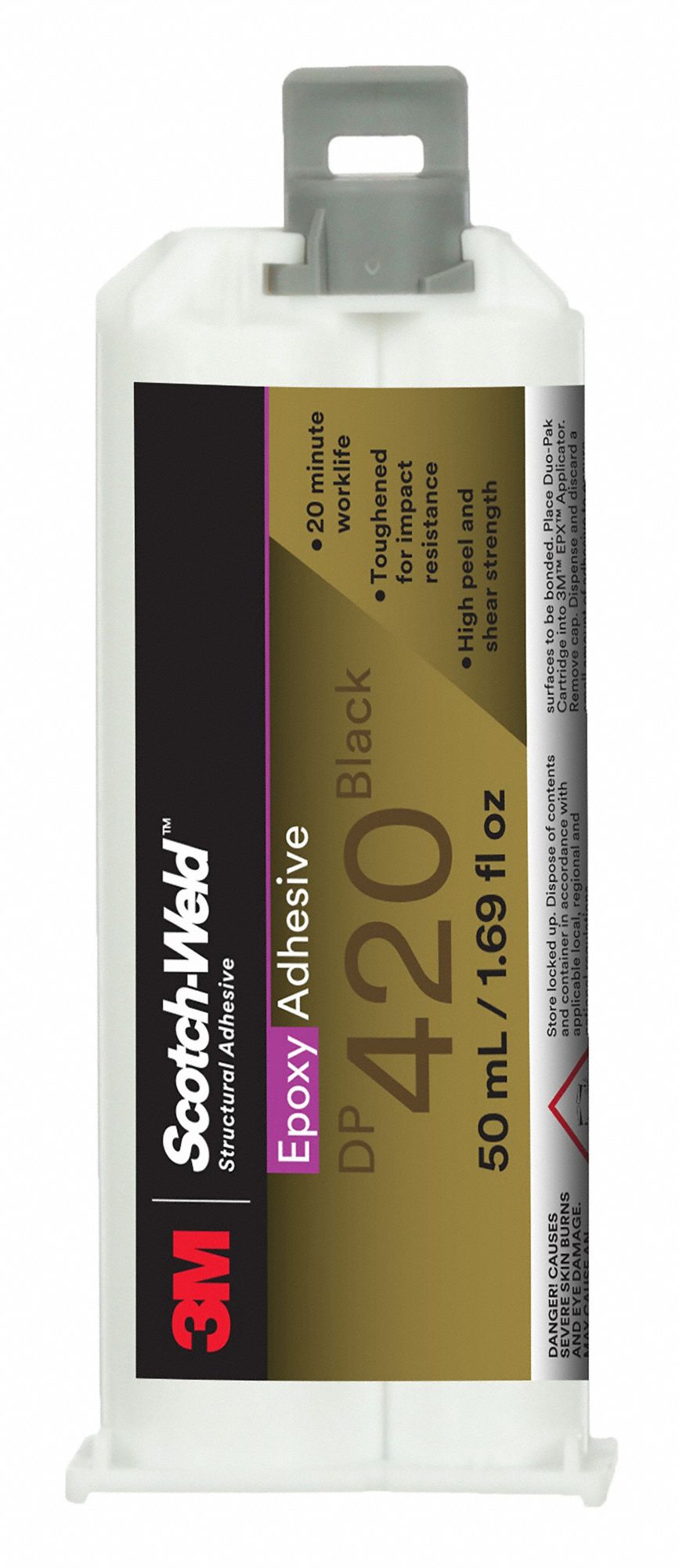 EPOXY ADHESIVE, DP420, AMBIENT CURED, 50 ML, DUAL-CARTRIDGE, BLACK, GEL