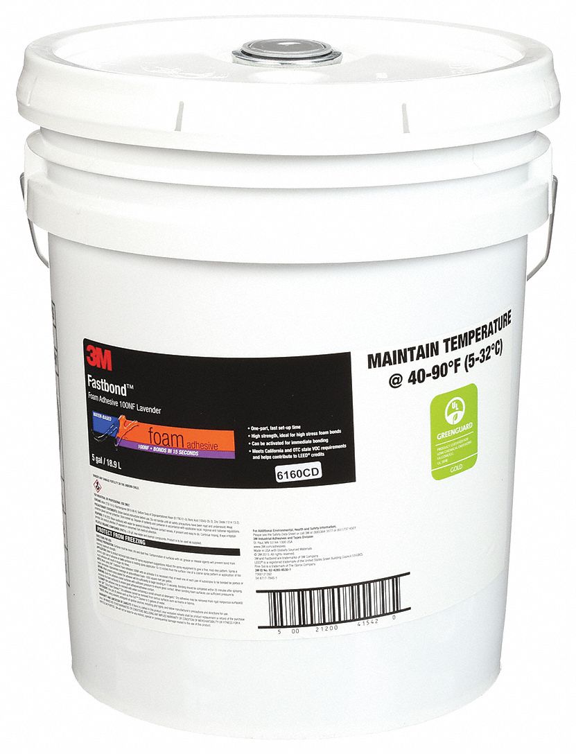 CONTACT CEMENT, 100NF, FABRICS/FOAMS, 5 GALLON, PAIL, PURPLE, WATER-RESISTANT