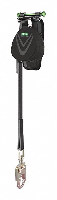SELF-RETRACTING LANYARD, SNAP HOOK, 1 LEG, WEIGHT 310 LBS, BLACK, STEEL HARDWARE/ NYLON