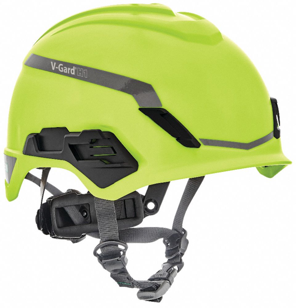 CASQUE SÉCURITÉ, CSA, TYPE 1, CLASSE E, PEHD, CLIQUET FAS-TRAC III À 4 POINTS, JAUNE VERT HTE VISIBILITÉ