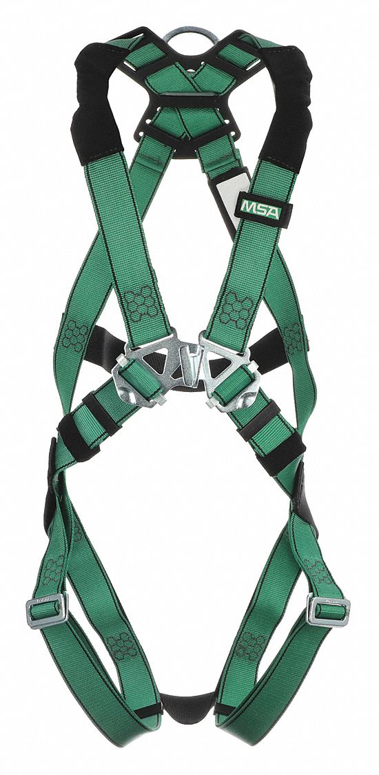 HARNESS, FULL-BODY STANDARD, V-FORM/CSA Z259.10/BACK D-RING, GREEN, M/L, NYLON/STEEL