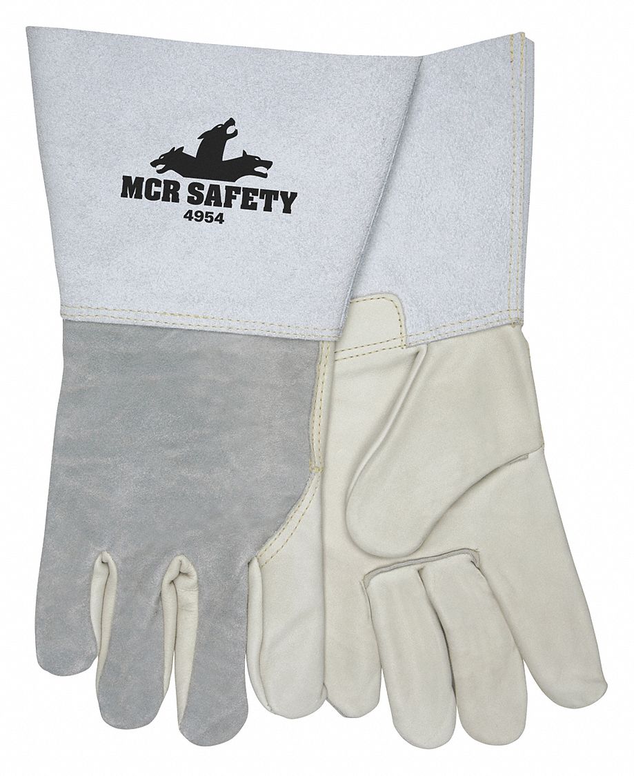 WELDING GLOVES W GAUNTLET CUFFS, MEDIUM/8, GREY, LEATHER/KEVLAR, PAIR