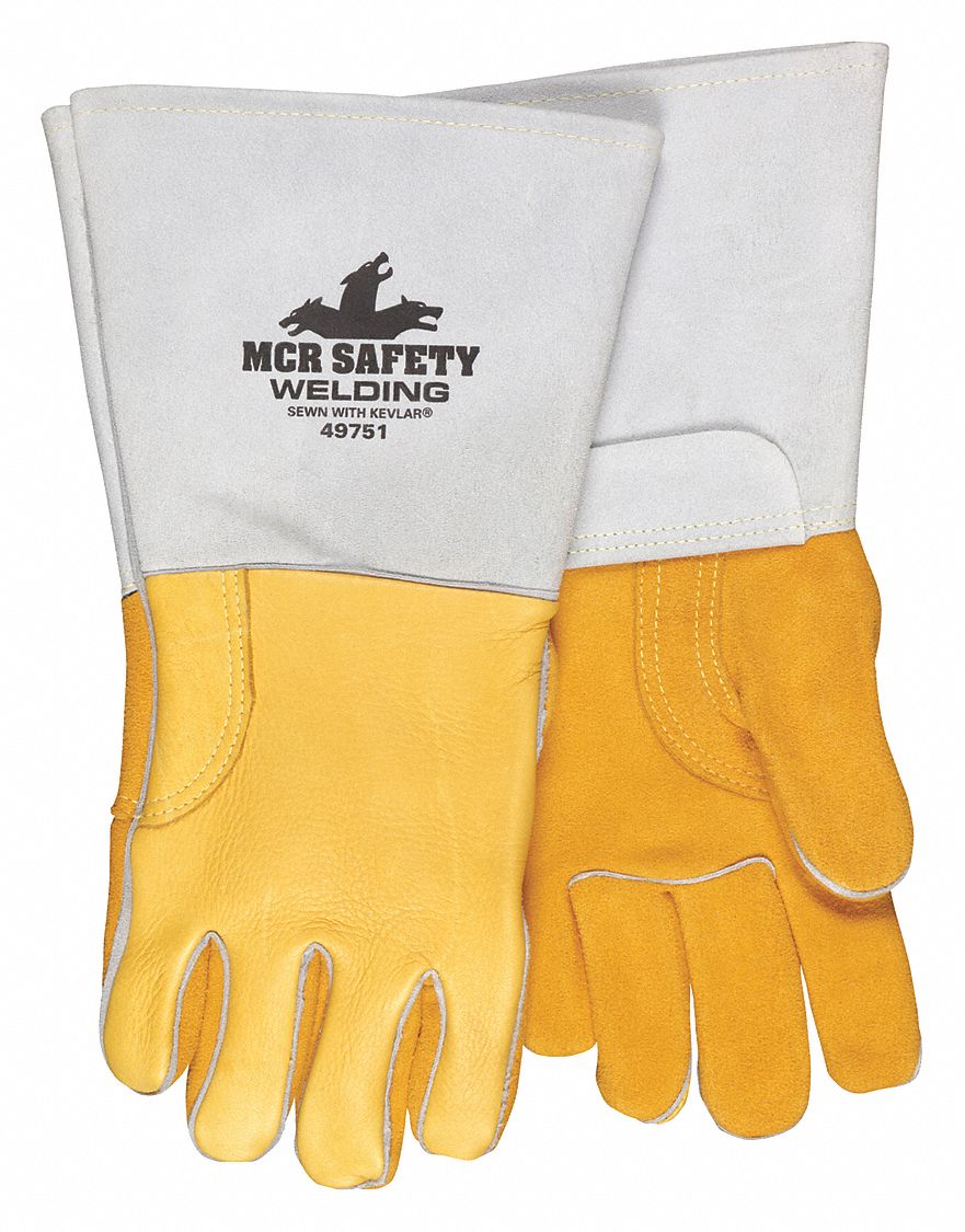 WELDING GLOVES W GAUNTLET CUFF, XL/10, WHITE/GOLD, COWHIDE/KEVLAR, PK 12