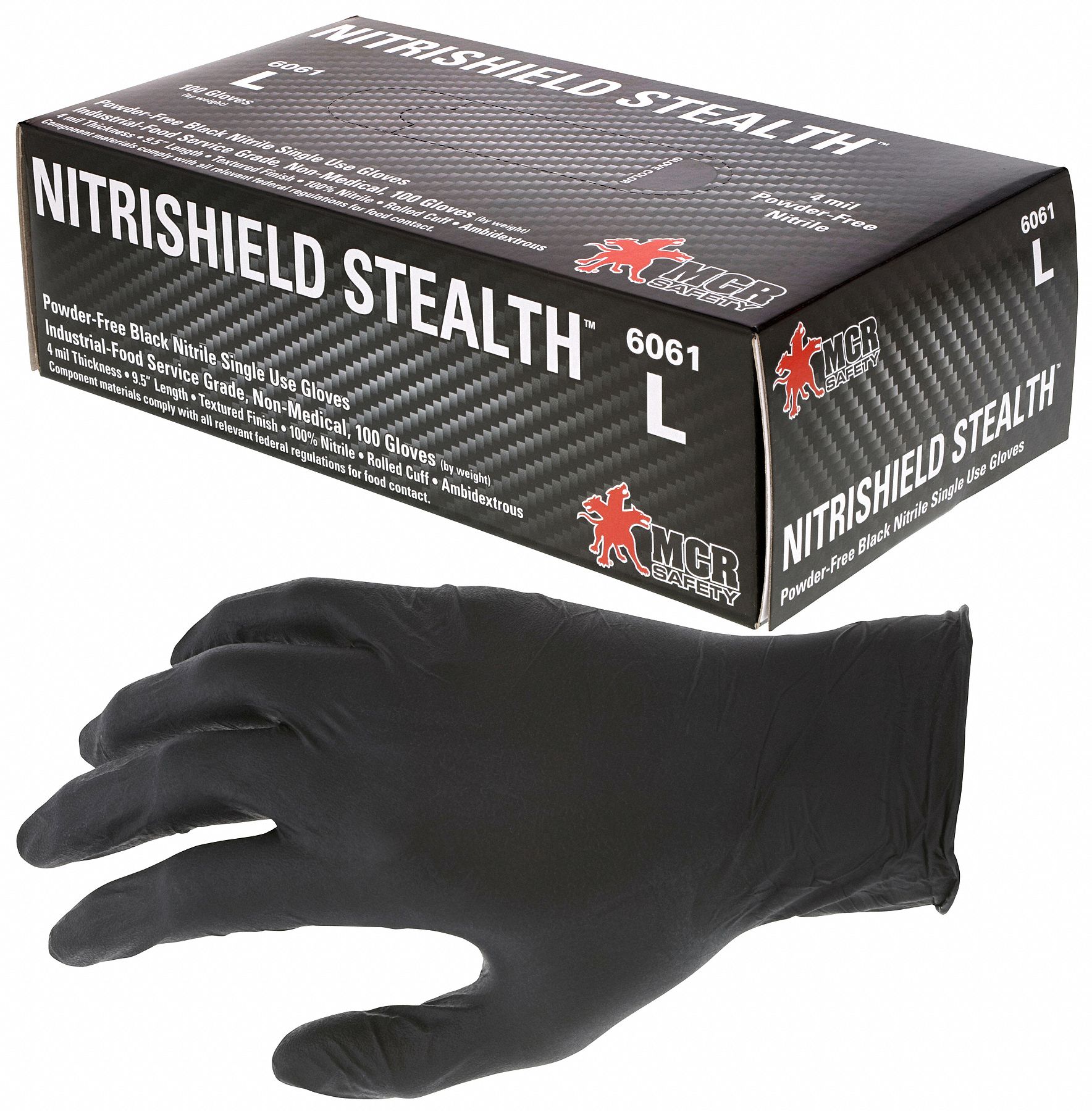 6061 GLOVE, BLK, M, NITRILE, 4 MIL, NON-STERILE, FINGER STYLE STANDARD, UNLINED, PK100
