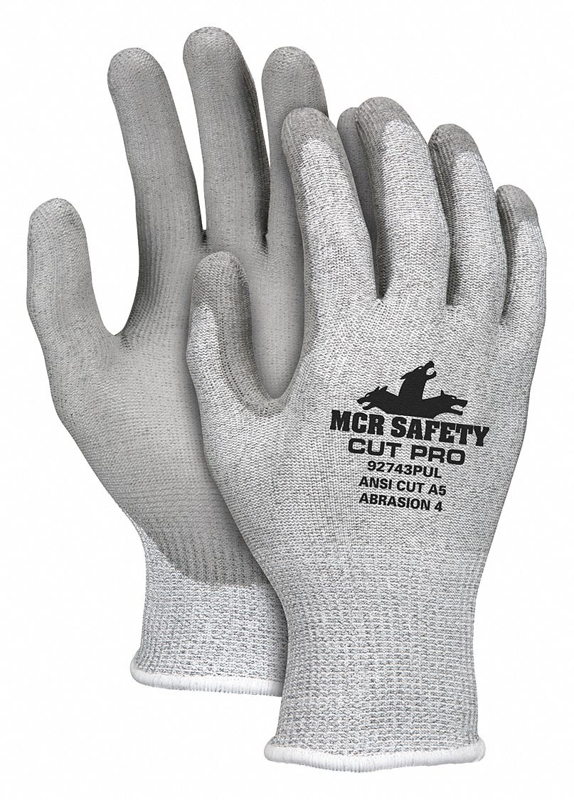 CUT RESISTANT GLOVES, ANSI 4/A5, SMOOTH FINISH, SIZE S/7, GREY, POLYURETHANE, PAIR