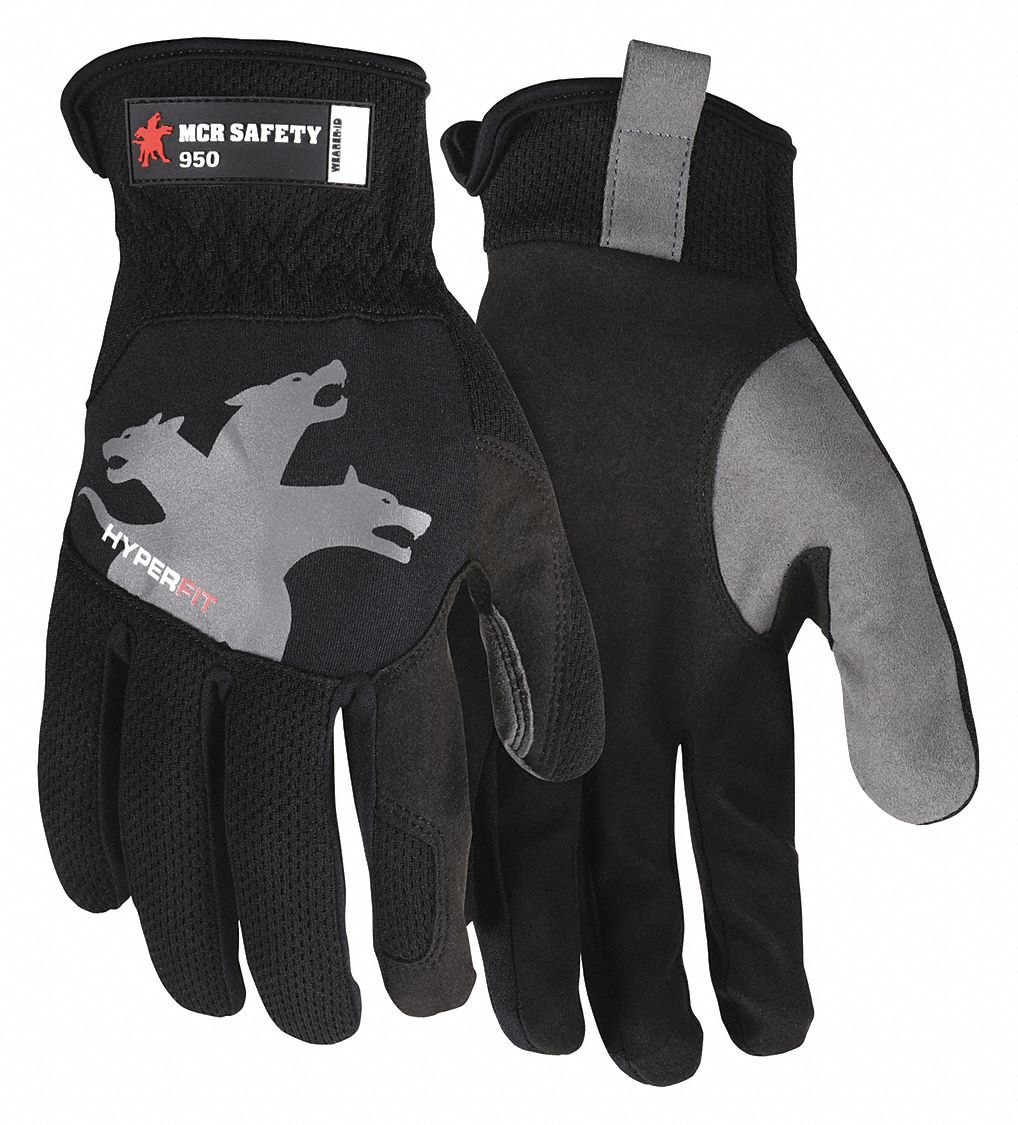 MECHANIC GLOVES, ANSI 2, SLIP ON/CUT RESISTANT, SIZE XXL/11, BLK, POLYESTER/COTTON/SYNTHETIC LEATHER