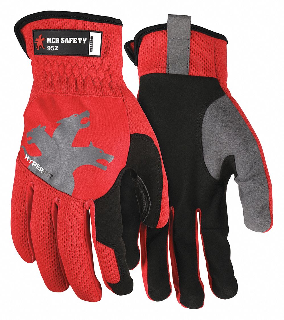 CUT RESISTANT MECHANIC GLOVES, ANSI 2, SLIP ON, SZ M/8, RED, COTTON/POLYESTER/SYNTHETIC LEATHER, PR