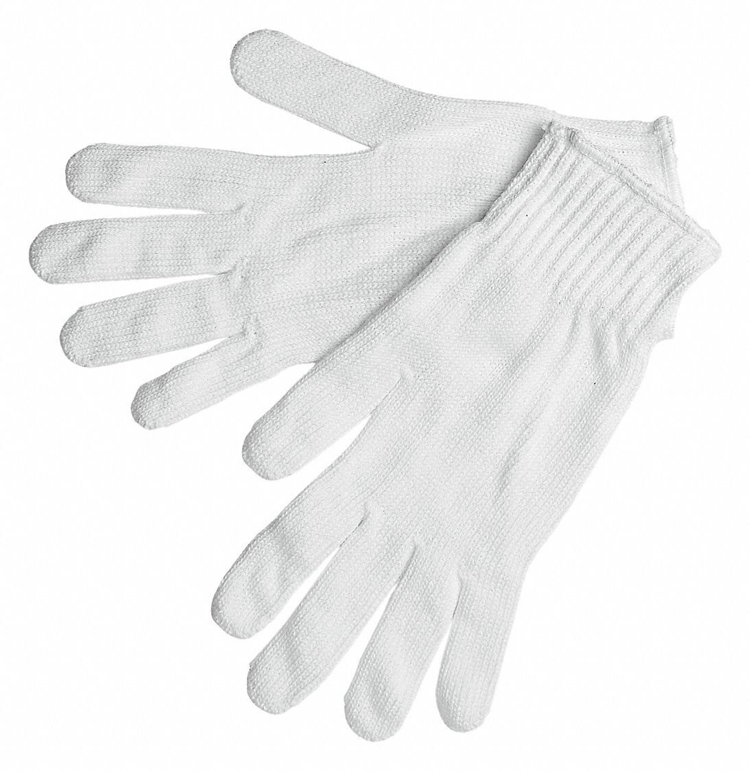 GLOVES, 7 GUAGE, SIZE LARGE, WHITE, POLYESTER, PR