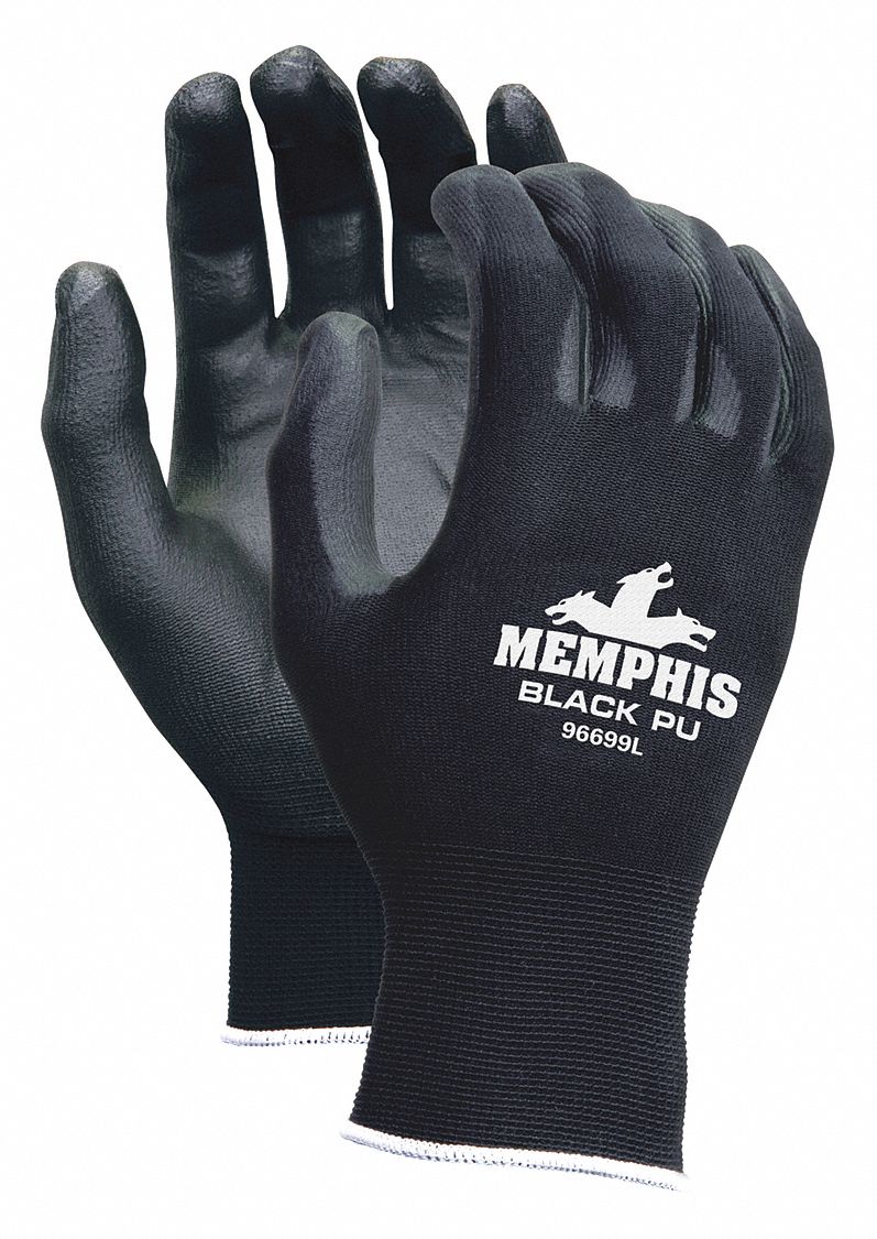 COATED GLOVES, M, BLACK, 9.65 IN, 13 GA, KNIT-WRIST CUFF, SMOOTH TEXTURE