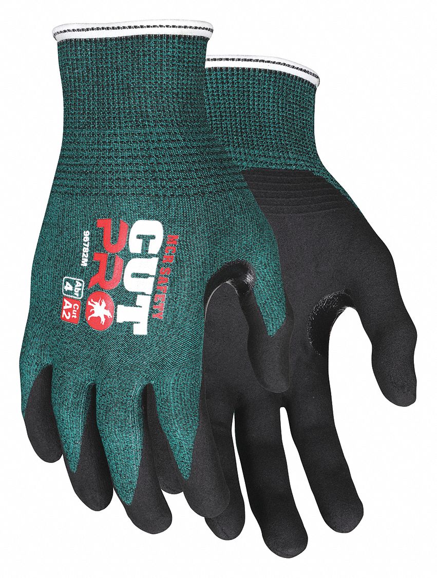 CUT RESISTANT GLOVES, ANSI 5/A2, SLIP ON CUFF, SIZE XS/6, GREEN/BLACK, FOAM/NITRILE, PAIR