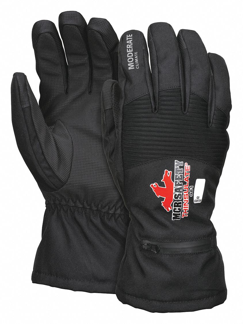 MCR SAFETY Mechanics Gloves M ( 8 ), 22°F Min Temp, Polyurethane, SlipOn Cuff, Black, Black