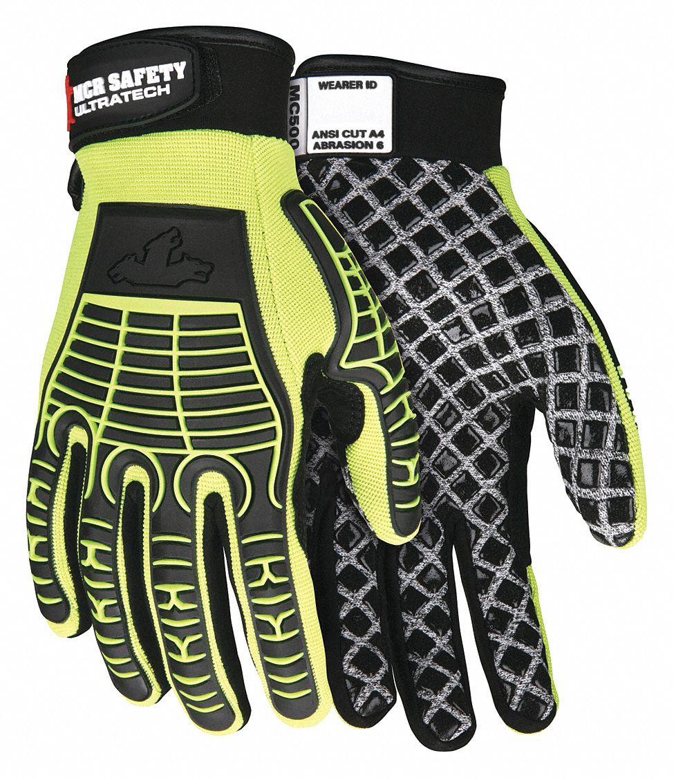 CUT RESISTANT GLOVES, ANSI 6/A4, SLIP ON CUFF/GRIP FINISH, SIZE M/8, BLACK/LIME, SILICONE, PAIR
