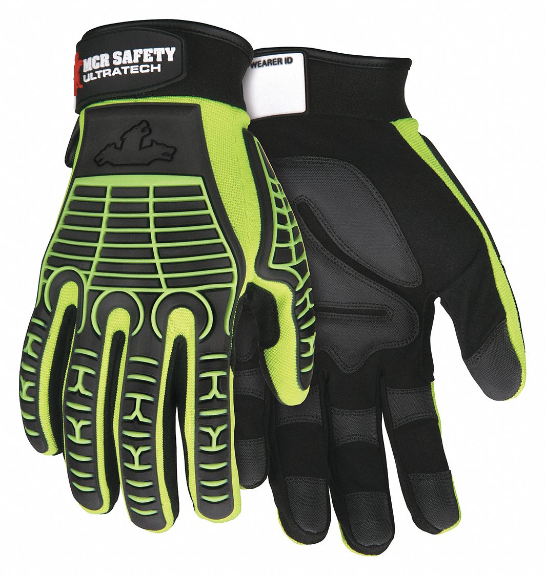 CUT RESISTANT GLOVES, ANSI 0, SLIP ON CUFF, SIZE L/9, BLACK/LIME, SYNTHETIC LEATHER, PAIR