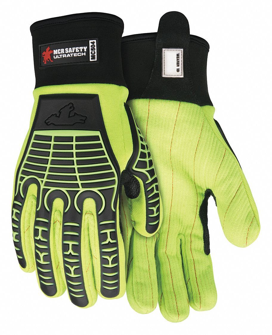 CUT RESISTANT GLOVES, ANSI 0, SLIP ON CUFF, SIZE M/8, BLACK/LIME, COTTON, PAIR