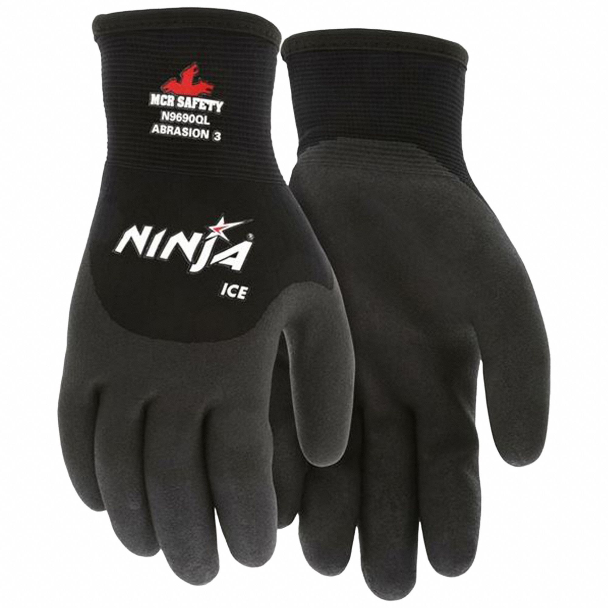 INSULATED CUT GLOVES, ANSI 3/A3, SEAMLESS KNIT/15 GA, 3/4 DIP, SZ L/9, 10 1/2 IN L, BLK, HPT/NYLON