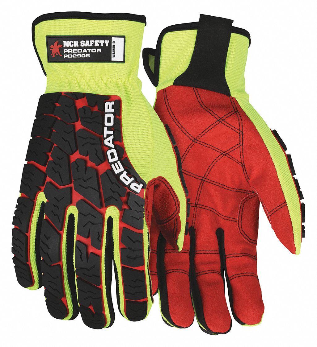 MECHANIC GLOVES, SIZE S, BLACK/LIME/RED, SYNTHETIC LEATHER