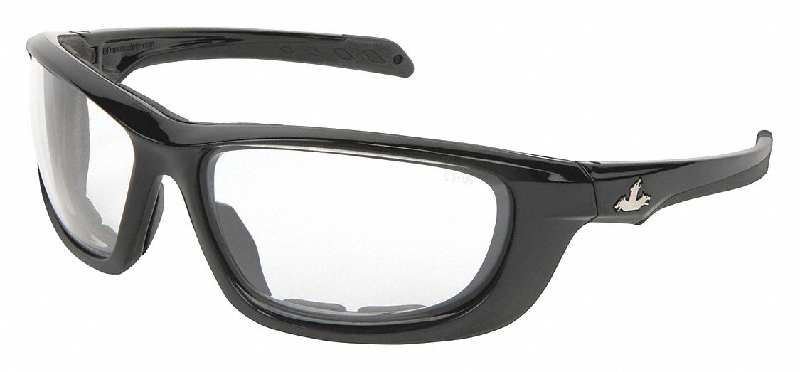 LUNETTES DE SÉCURITÉ, MONTURE INTÉGRALE, ENVELOPPANTE, PC, MAX6 ANTIBUÉE, NOIR/TRNSP, CSA, U3-7, M, UNISEXE