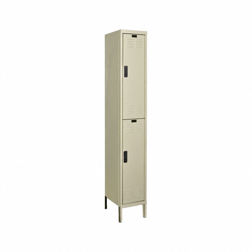 Locker: 12 in x 12 in x 78 in, Louvered, 2 Tiers, 1 Units Wide, 8-Digit Code/Key, Tan, Tan