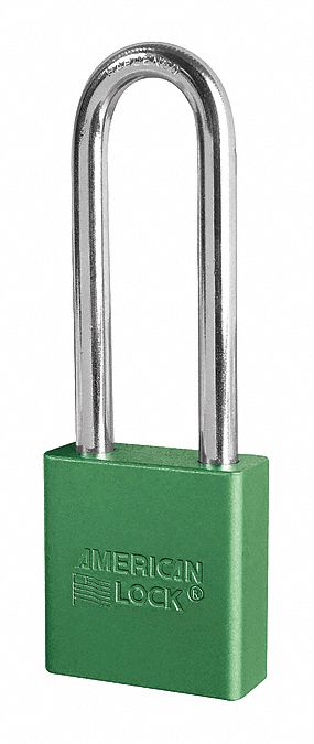 KEYED PADLOCK, 5-PIN, GREEN, SHACKLE 3 X 3/4 X 5/16 IN, BODY 1 3/4 IN W, AL/BORON ALLOY